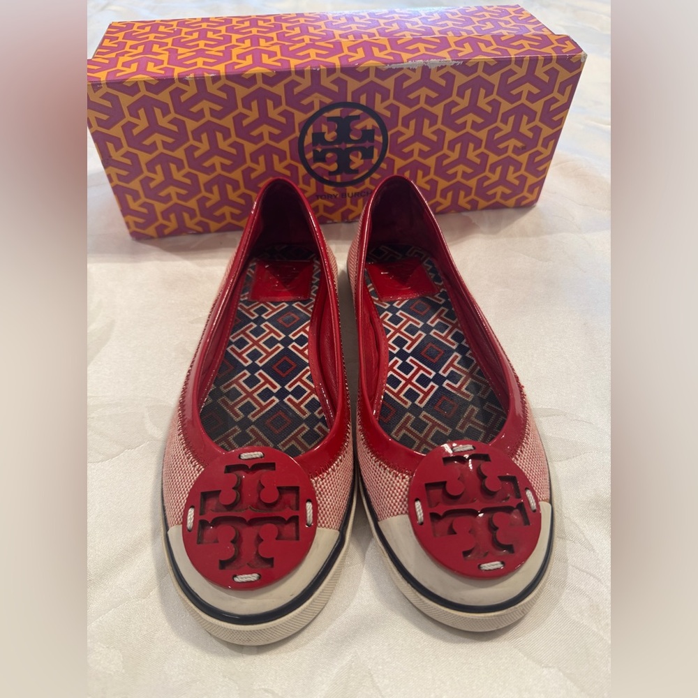 Tory Burch Red and Cream Flats